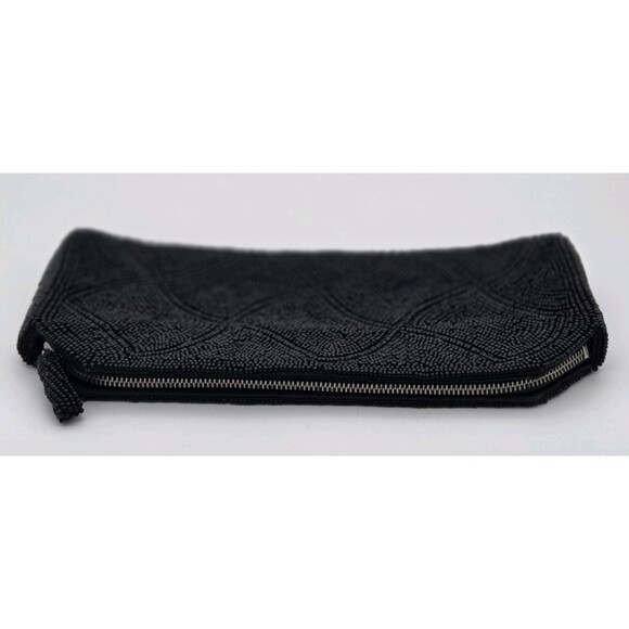 Vintage Black Beaded Clutch Purse Made Japan 8.5x4.25 Evening Zipper Bag - Picture 3 of 6